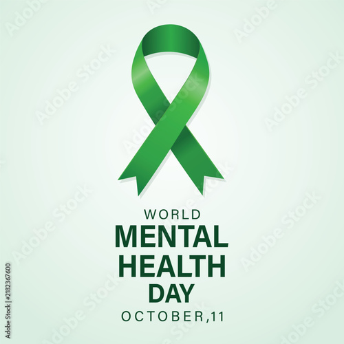 World Mental Health Day simple vector background with a prominent green awareness ribbon centered above dark bold typography for October 11 campaign poster