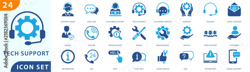 Tech support icons. Tech support icon set. Set icon of tech support. Vector illustration editable.