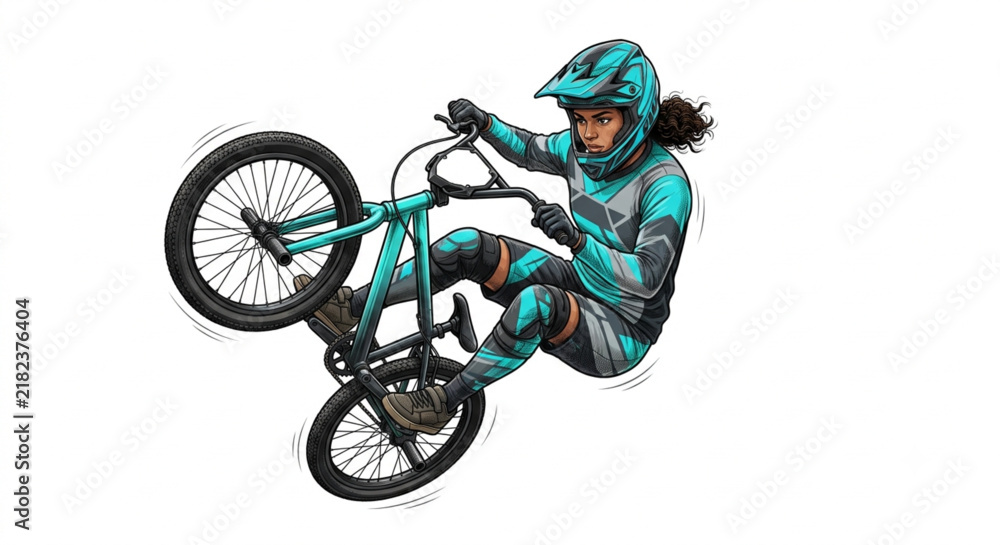 Obraz premium Female BMX Rider Performing Freestyle Stunt Trick