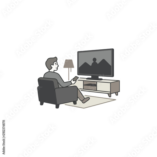 Man watching television on sofa.