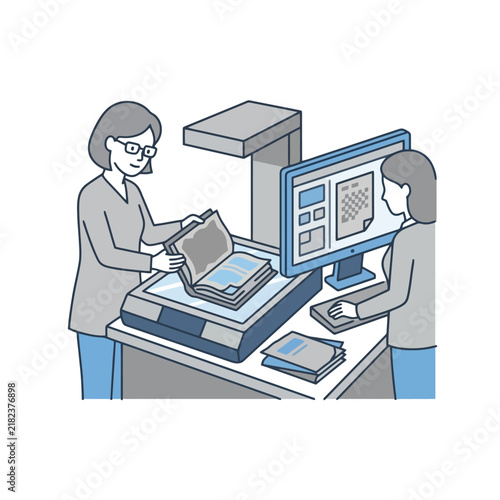 Office staff scanning documents.