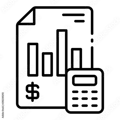 finance icon. document with chart and calculator. budget analysis. accounting
