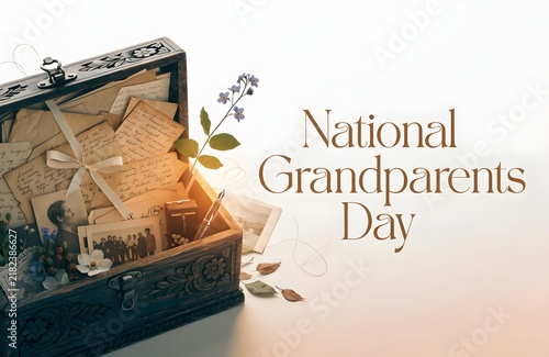 National grandparents day vintage wooden chest filled with old family letters and photographs family memories antique photos family heritage