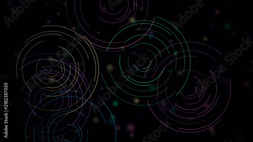 Colorful Neon Circles Rotating and Pulsing Against a Dark Background