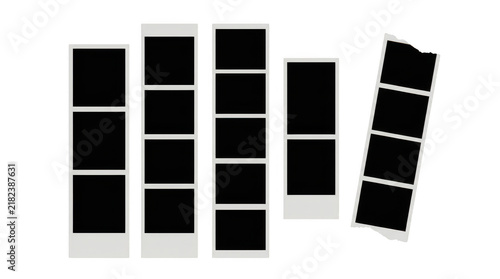 Set of empty photo booth strips isolated on transparent background