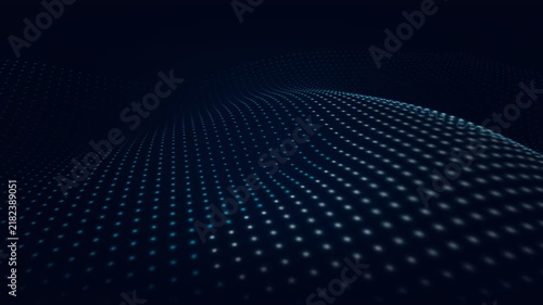 Glowing blue digital dots flowing in a smooth undulating landscape pattern