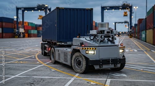 Autonomous terminal tractor transporting container in port