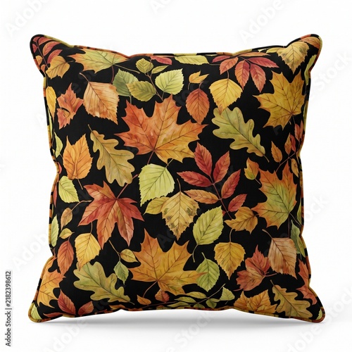 Black Autumn Foliage Pattern Square Decorative Throw Pillow Cozy Decor.