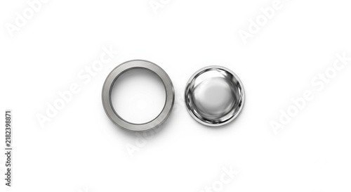 Isometric 3D matte titanium ring with reflective liquid metal bead on white background