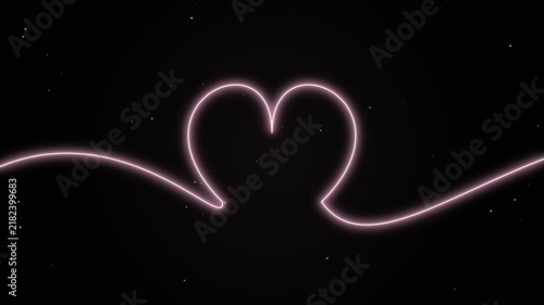 Glowing pink neon line shaping into a romantic heart symbol on dark starry space background