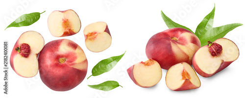 cut of peach fruit isolated on white background. clipping path