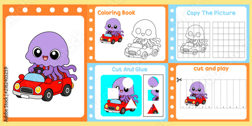 worksheets pack for kids a cute jellyfish vector.