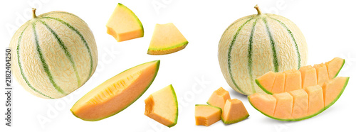 Sliced cantaloupe melon isolated on white background. clipping path