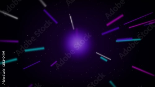Futuristic abstract light streaks and purple energy core moving rapidly in deep space