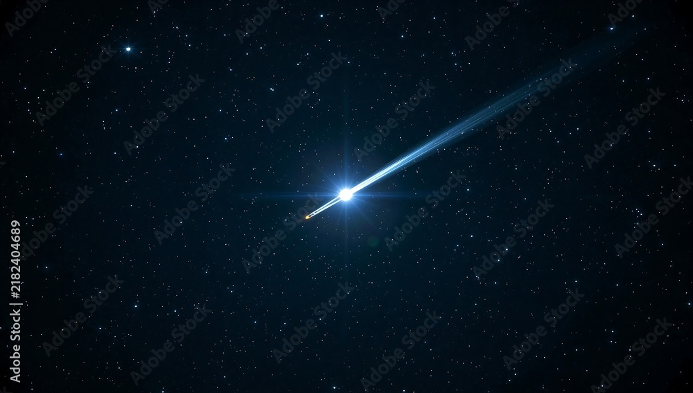 Fototapeta premium Bright shooting star streaks across a dark night sky filled with countless glowing distant stars