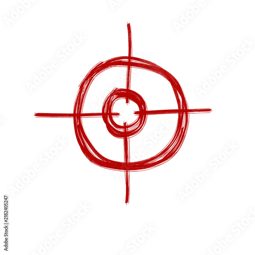 Obraz na płótnie Target Acquired: A bold red target symbol, hand-drawn with a rough texture, signifies focus and precision