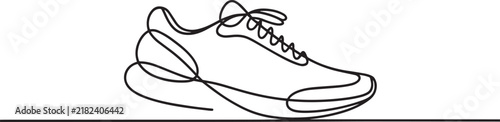 Minimalist continuous line drawing of a modern running shoe isolated on a plain white background for sports design
