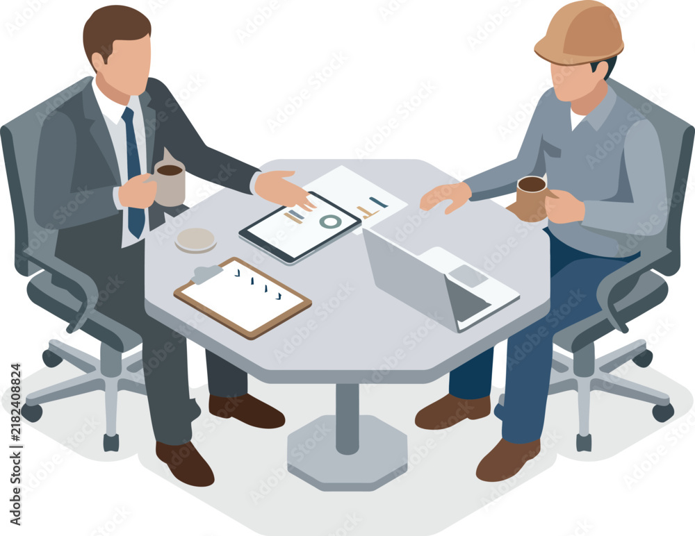 Obraz premium Businessman and engineer discussing construction project data in meeting
