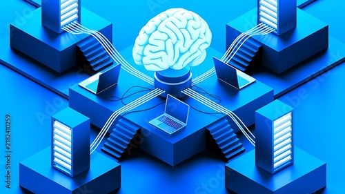 Plakat Artificial intelligence brain connected to server racks