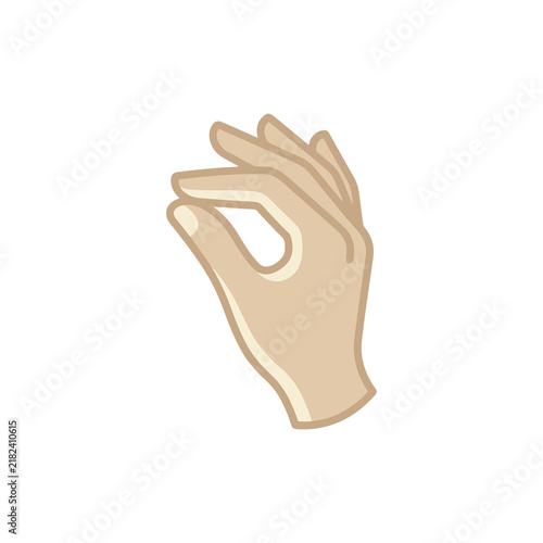 Hand gesture showing fingers pinching or holding item.