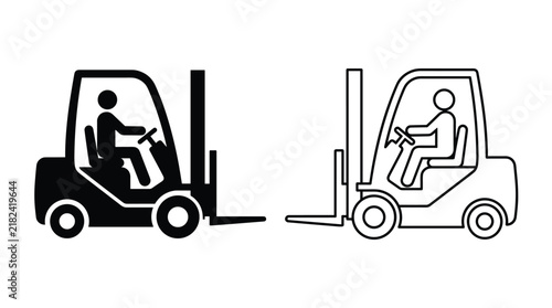 Forklift vehicle icons with operator silhouette isolated on white background flat design