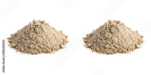 Two Piles of Brown Spice Powder Isolated on White Background - Ground Pepper and Herb Powder Heap