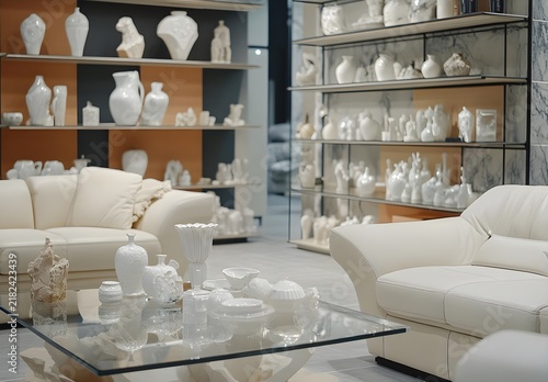 Modern Living Room Interior with White Porcelain Decor