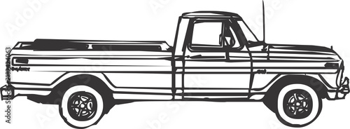 Line Art Illustration of a Pickup Truck