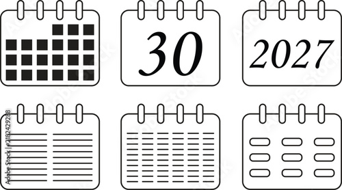 Six Calendar icon, calendar app icon, planner, time, meet Solid icons collection	