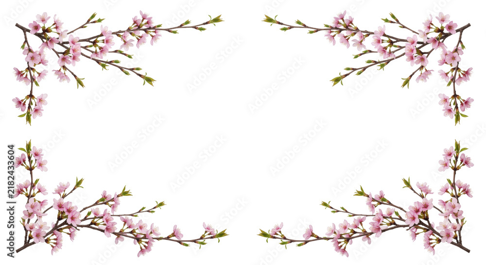 Naklejka premium Decorative sakura cherry blossom floral frame, isolated on transparent background