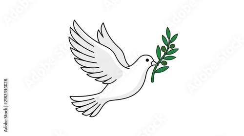 White dove flying with an olive branch as a symbol of peace and hope