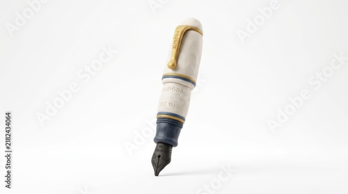 Vintage fountain pen with gold clip isolated on white background