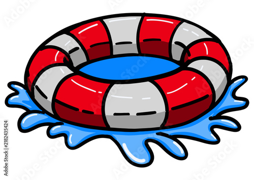 Floating Life Buoy Above the Splashing Water Surface