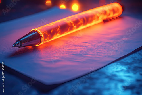 Retrofuturistic 3D Illustration of Sheet and Pen Concept