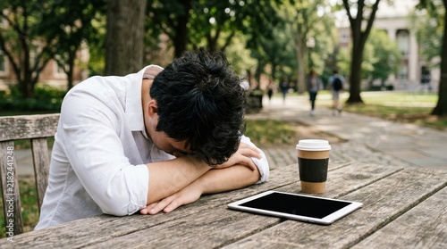 Overworked student, academic stress, study burnout and education pressure concept.