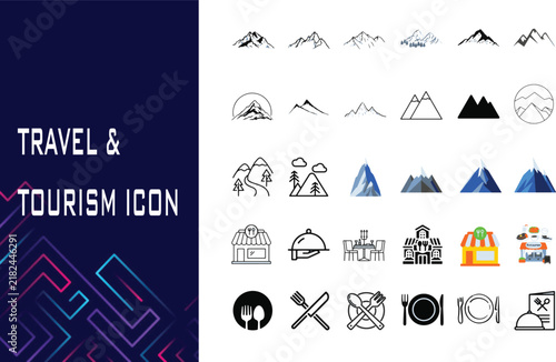 Mountain and Restaurant Travel Dining Destination Icon