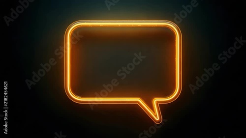 Glowing orange neon speech bubble animation frame displaying vibrant communication concept captured in high quality digital motion video footage file
