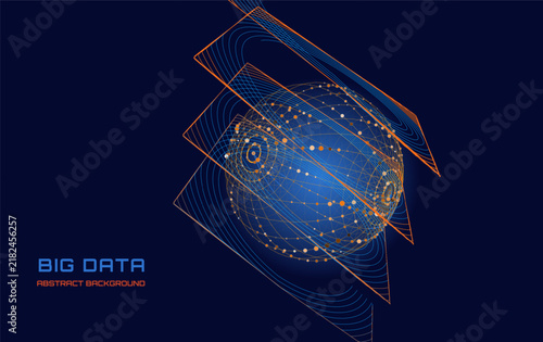 Obraz w ramie Abstract background digital virtual data sphere in algorithm box . Futuristic big data analysis visualization. Cryptocurrency, AI data concept. Vector Illustration.