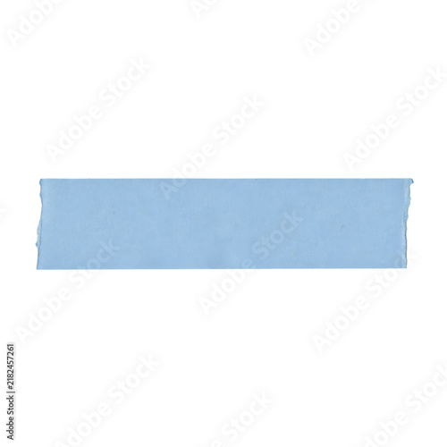 A rectangular strip of light blue masking tape with a matte texture and slightly jagged edges isolated on a transparent background