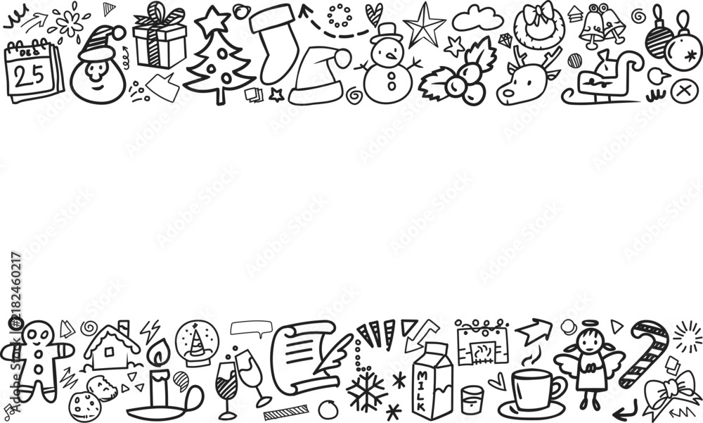 Obraz premium Hand Drawn Christmas Festival Holiday Top Bottom Border Background