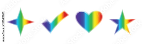 Rainbow gradient pride icons set with heart star sparkle and check mark