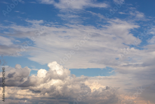 Blue Sky with Layered Cirrus and Cumulus Clouds Background Asset