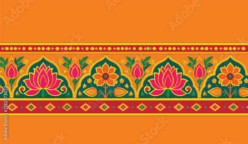 Decorative Indian Floral Border with Lotus Pattern