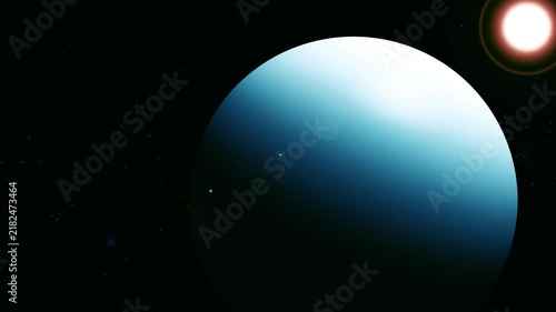 Blue planet with glowing atmosphere floating in deep space beside a bright sun and stars
