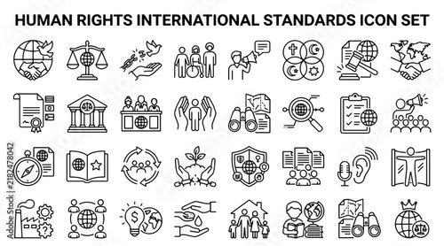 Human rights icon set. Global social justice and international law vector symbols.