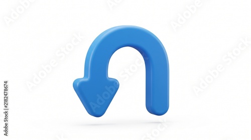 3D Blue U-Turn Directional Arrow Graphic Isolated on White Background for Navigation and Interface Design UI Elements