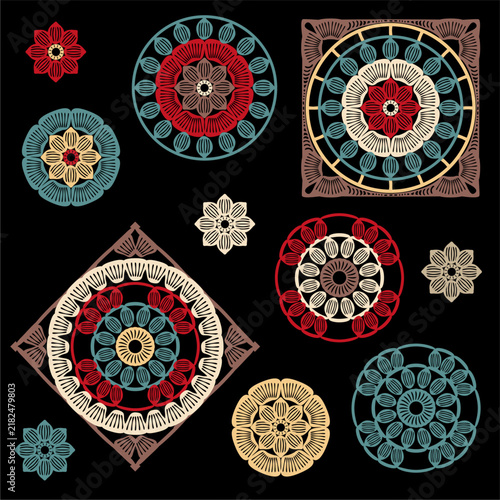 A set of lace elements, crocheted decor, clip art, vector illustration