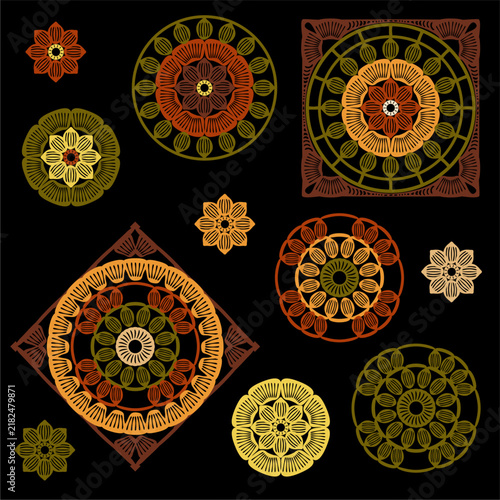 A set of lace elements, crocheted decor, clip art, vector illustration