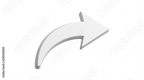 Minimalist 3D White Curved Arrow Icon for Navigational UI Design Elements and Web Directional Graphics