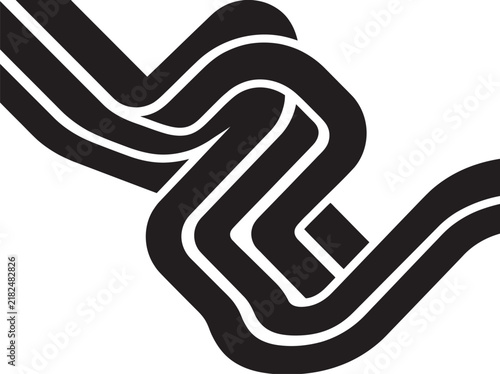 Intertwined black ribbons on white background, abstract flowing lines